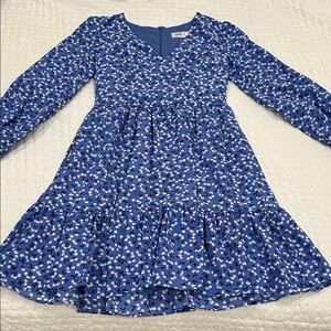 Eliza J Blue Floral Long-Sleeve Tiered Dress